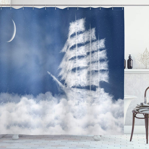 Ambesonne Nautical Shower Curtain - Yacht in The Ocean, Cloth Fabric Bathroom Decor Set with Hooks, 69" W x 75" L