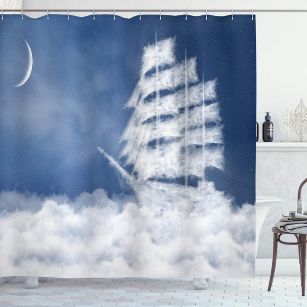 Ambesonne Nautical Shower Curtain - Yacht in The Ocean, Cloth Fabric Bathroom Decor Set with Hooks, 69" W x 75" L