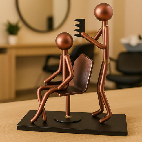 4.25" 4.25" Hairdresser Craft Handmade Figurine L x H Recycled Metal Sculpture & Hand Welded Bronze Finish Art Gift