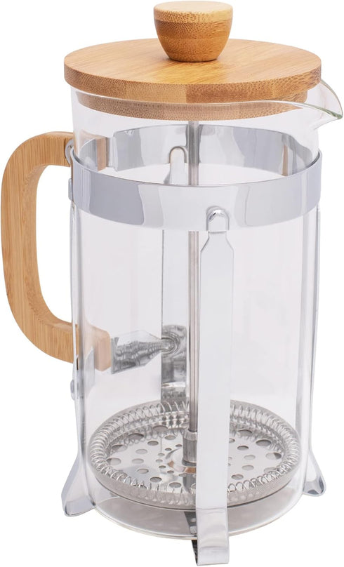 Elanze Designs Natural Woodgrain 600 mL Glass Chrome Plated Bamboo Wood French Press Coffee Maker