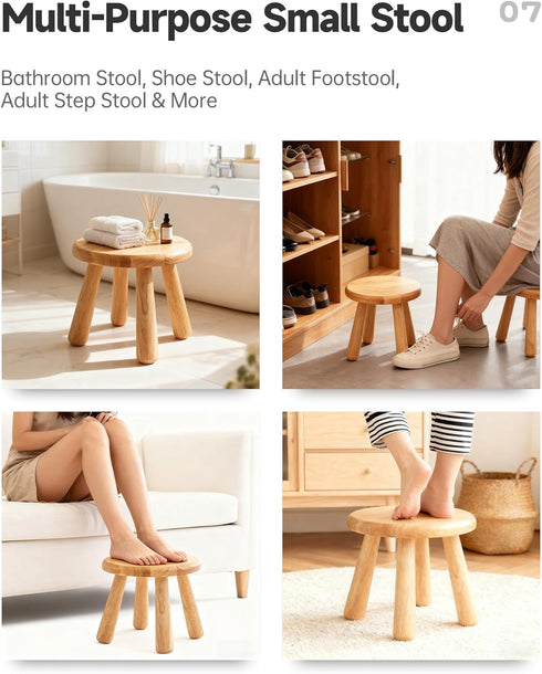 NKGIAG 10" (1 Pack) Small Solid Wood Stool, Round Wooden Step Stool for Kids & Adults, Sturdy Plant Stand, Low Sitting