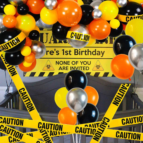 74 Pack 12Inch 5Inch Set Quarantine Balloon Garland & Arch Kit, Black, Orange, Yellow, Silver Latex Balloons Strip