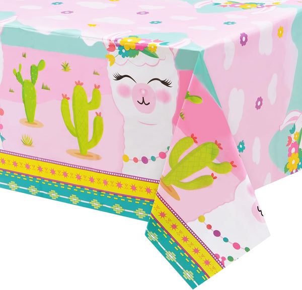 WERNNSAI 2 PCS Llama Table Cloth - Llama Birthday Decorations for Kids Girls Pink Party Supplies 54'' x 108''