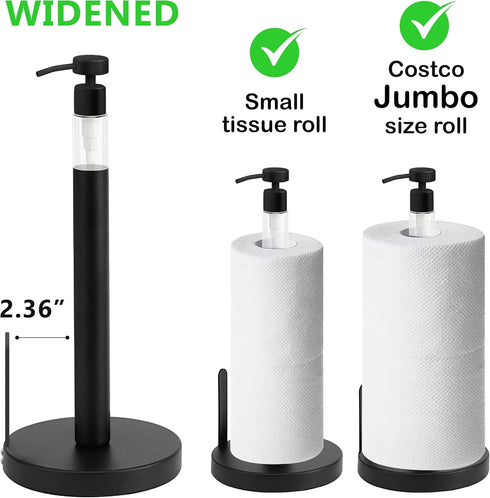 SunnyPoint Weighted Paper Towel Dispenser with Built-in Pump Bottle (Coating Black)
