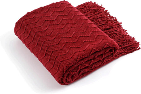 BATTILO HOME Christmas Red Throw Blanket, Textured Soft Burgundy Decorative Knitted Blanket, 50"x60"