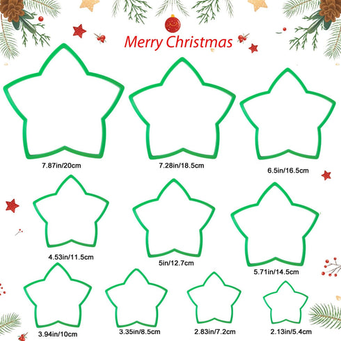 KAISHANE 10pcs 3D Christmas Tree Cookie Cutter Set, Star Cookie Cutters for XMAS Decoration and Gift Cookie Tower