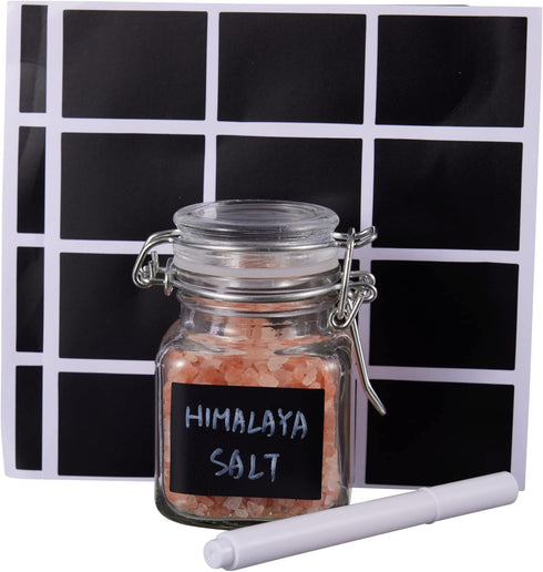 Oak & Steel 12 Pack 3.4oz Small Airtight Glass Spice Jars with Lids, 24 Labels & Chalk Pen