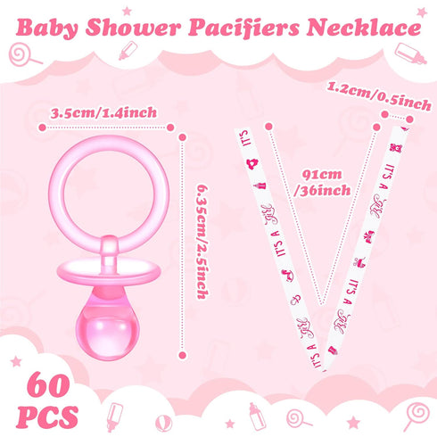 60 Junkin Pieces Baby Shower Pacifiers Necklace Acrylic Pacifiers Necklace Charm for Baby Shower Party Favors