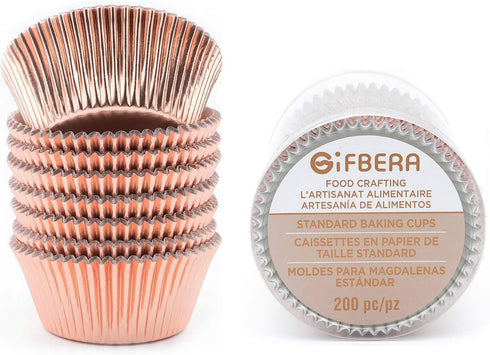 Gifbera 200-Count Rose Gold Foil Cupcake Liners, Standard Baking Cups Muffin Wrappers for Wedding Birthday