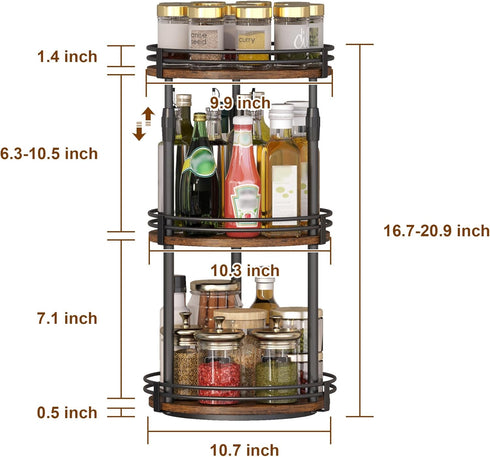 3-Tier Counter Countertop Across-Star Lazy-Susan-Organizer-Spice-Rack, Rotating Spice Organizer For Cabinet Pantry