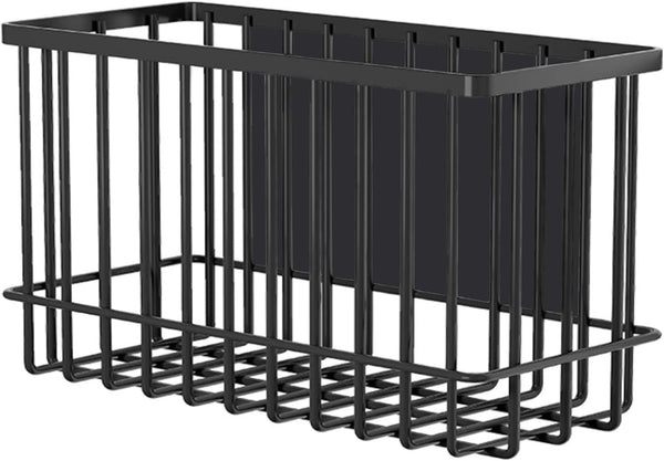 Magnetic Basket Organizer Shelf Rack for Refrigerator, Office File, Plastic Food Wrap Holder with Hooks, Black