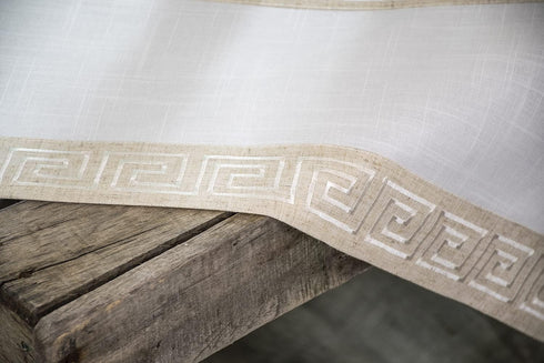 Linens, Art and Things Neutral Earth Tones Greek Key, Square Table Topper, 34Wx34L