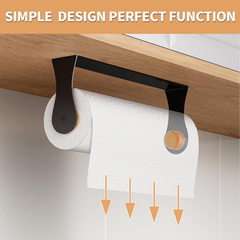 Paper Towel Holder Under Cabinet, Stainless Steel, Wall Mount, Black Adhesive Paper Roll Holder for Kitchen