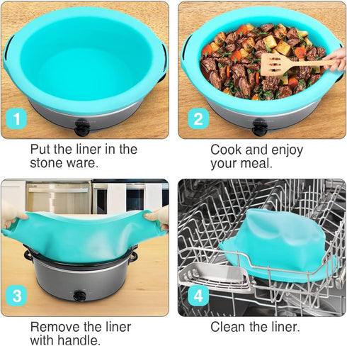 ChefAid Slow Cooker Liners, 100% Silicone Reusable Insert Accessories for 6-8 Quart Slow Cookers, Food Safe (Grey-Mint)