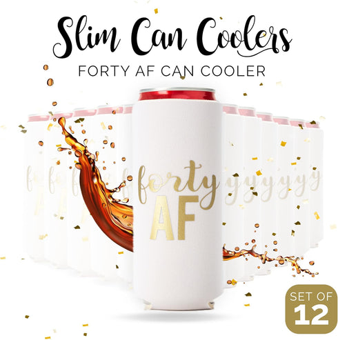 Forty AF Can Coolers, Set of 12 for 40th Birthday Favors and Party Decorations for Men and Women