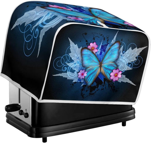 Xoenoiee Blue Butterfly Toaster Cover - 2 Slice Small Appliance Dust Cover with Top Handle, Washable