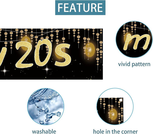Joyiou Happy 30th Birthday R.I.P To My 20s Backdrop Banner, Large Black Gold 30 Birthday Party Sign Supplies