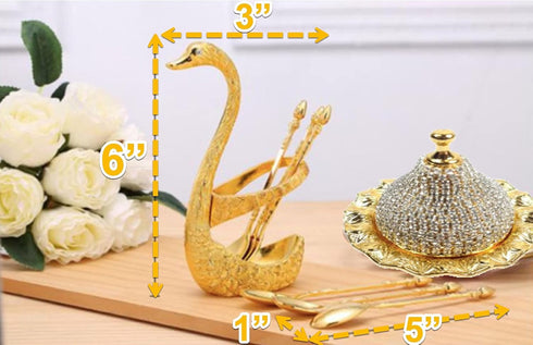 Swan Spoon Set, 7 PCS Mediterranean Mini Spoon Cutlery with Holder, Exotic Luxury Flatware, Gold