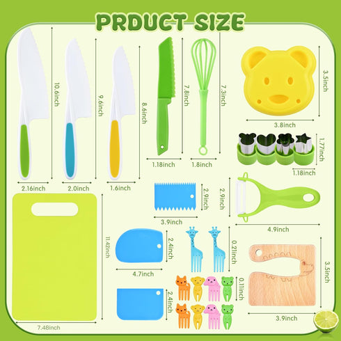 26PCS Set 4 Hilsoeet Kids Knives for Real Cooking, Wooden Kids Kitchen Knife Include Serrated Edges Plastic Toddler