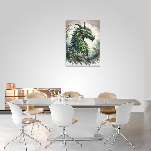 Dragon Wall Art, Green Dragon Pictures, Nature Painting, Modern Home Decoration for Bathroom, Living Room, Bedroom
