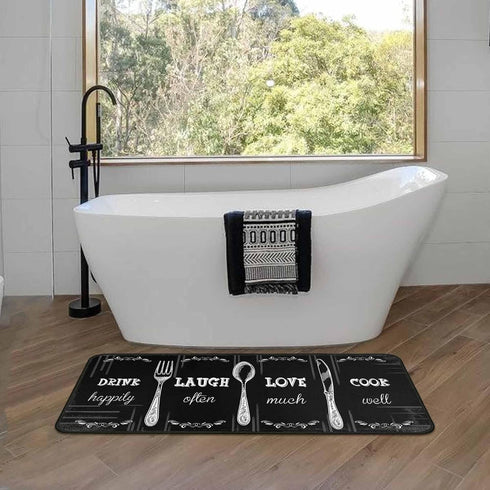 Set 2 17"x47"+17"x30" Black Kitchen Rug PCS | Non-Slip Waterproof Stain-Resistant Floor Mats | Farmhouse Style Mats