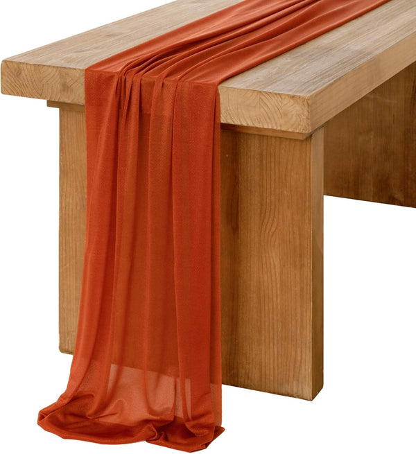 Ling's Moment 14Ft Terracotta Sheer Chiffon Table Runner with Silver Sparkle for Wedding Rustic Boho Party Decor