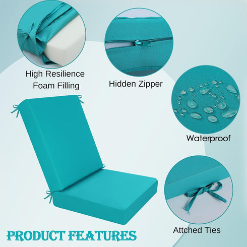 idee-home Outdoor Patio Dining Chair Cushion, High Back Density Foam Chair Cushions Seat with Removable Cover