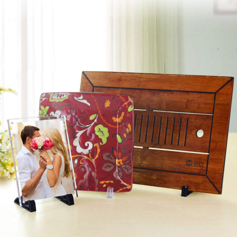 Semetall 2 Pack Multifunction Plastic Display Stand, Small Picture Frame Holder in Black