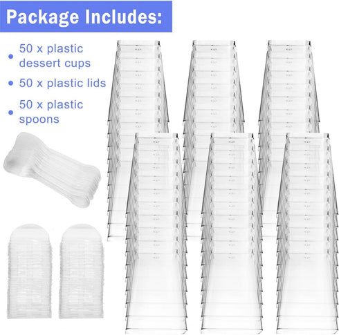 Monrocco 50 Pack 5 oz Plastic Dessert Cups with Lids and Spoons, Small Parfait Yogurt Pudding Cups with Lids for Party