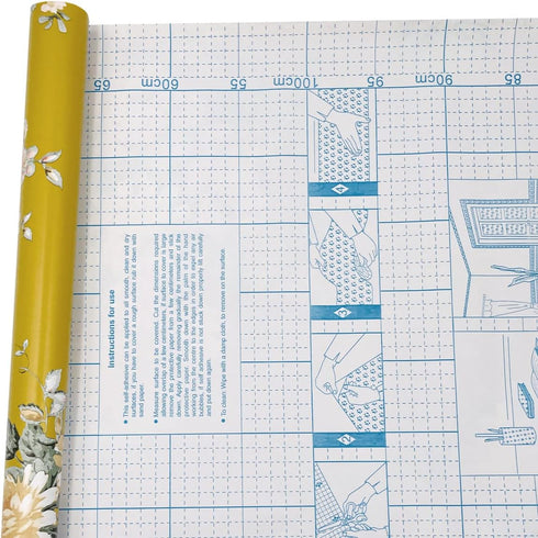 Yifely Vintage Peony Floral Shelving Paper Dark Yellow Peel & Stick Shelf Liner, 17.7 Inch by 9.8 Feet