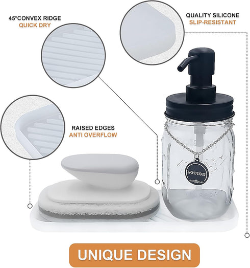 Silicone Organizer Tray, 2 Pack, Clear Soap and Sponge Holder for Kitchen Sink & Bathroom, Dish Brush Storage