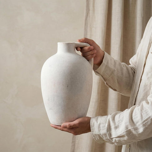 Handles,10" Ceramic Flower Vase with Neutral Tall Clay Beige Terracotta Vases Farmhouse Table Vases with Handle Living