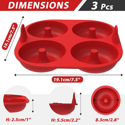 Webake Silicone Air Fryer Donut Pan, 4-Cavity Nonstick Donut Mold, Set of 3