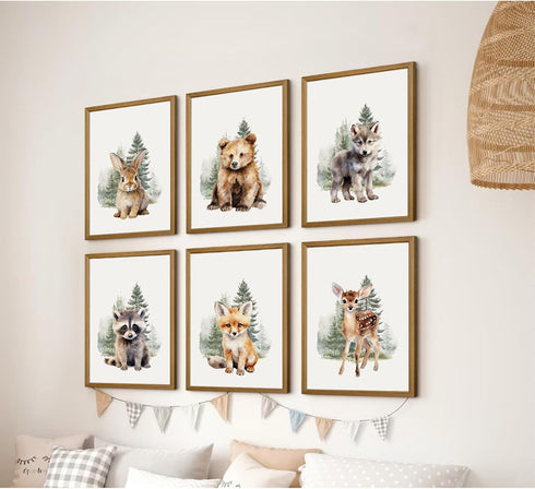 Joocrise Set 6 8x10 Inch Woodland Animal Nursery Wall Art Decor of Baby Boys Room Wall Art Forest Animal Canvas Wall