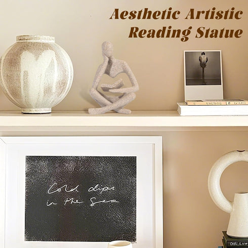 Small Bookshelf Decor Coffee Table Sculpture Abstract Thinker Statue Reading Figurine Modern Neutral Home Decoration