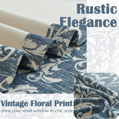 jinchan Floral Valance Curtain for Kitchen, Living Room, Vintage Flower Blue Valance, Room Darkening Window Treatment,