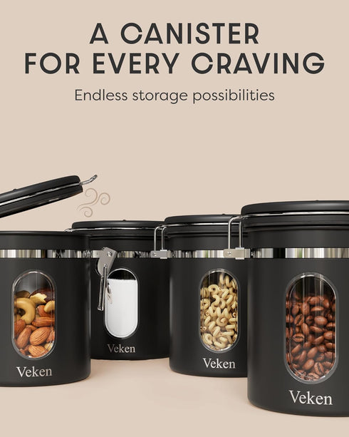 Veken Coffee Canister with Window, Airtight Stainless Steel Kitchen Food Storage Container with Date Tracker and Scoop