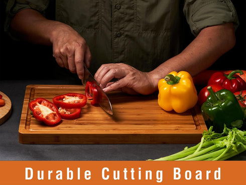 Bamboo Cutting Boards for Kitchen, 1" Extra Thick Butcher Block, Heavy Duty Wooden Chopping Block