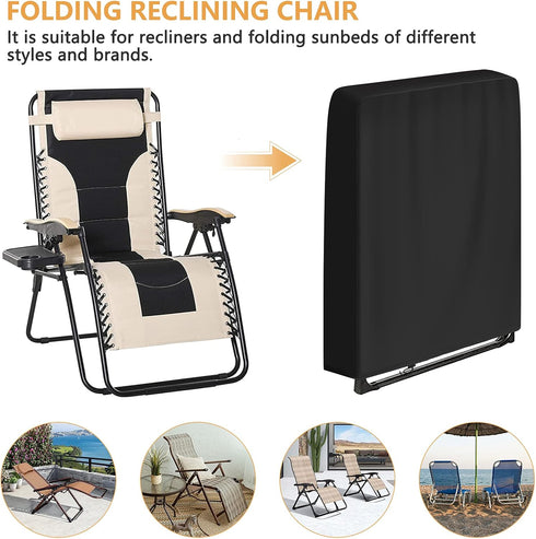 2Pcs 420D Black(96x84 cm2Pcs) Kovshuiwe Outdoor Zero Gravity Folding Chair Cover Waterproof, Folding Chair Storage