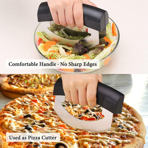 KITCHENDAO Come Apart Mezzaluna Salad Chopper Knife Tool, Super Sharp Double Blade Stainless Steel Rocker Knife for