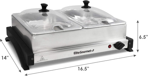 Elite Gourmet EWM-6122 Buffet Server with Dual 2 x 2.5 Qt. Trays, Food Warmer, Stainless Steel