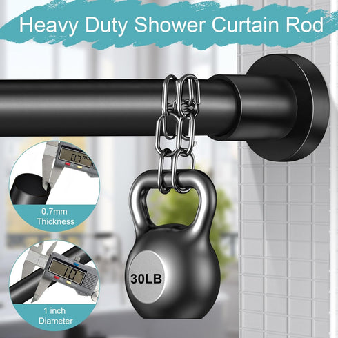 Black Shower Curtain Rod 32-80 Inch(2.7-6.6ft), Non-Slip, Never Rust, Stainless Steel No Drill Spring Tension Shower Rod, Telescoping Curtain Rod for Bathroom&Window