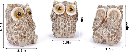 Set 3 of Owl Statues Home Dcor, Cute Owl Figurines for Shelf, Living Room Bedroom Office Desktop, Bookshelf, Animal