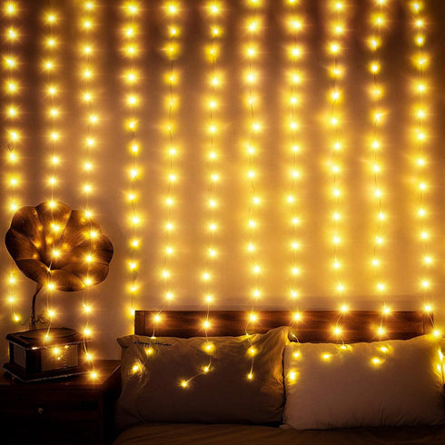 Curtain Window String Lights 6.5 x 5 Feet LED Copper Tapestry Backdrop Twinkle Fairy Lights, Battery Operated