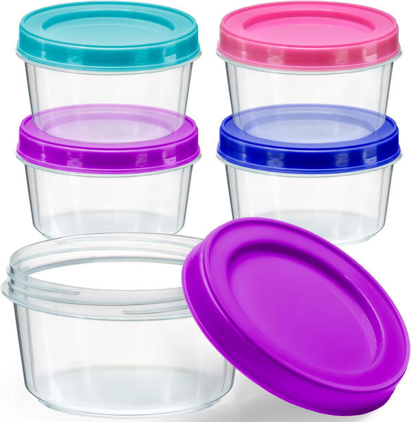 DecorRack 4 Pack 8 Oz Plastic Food Storage Containers with Screw Lids for Snacks, Travel, and Art Crafts