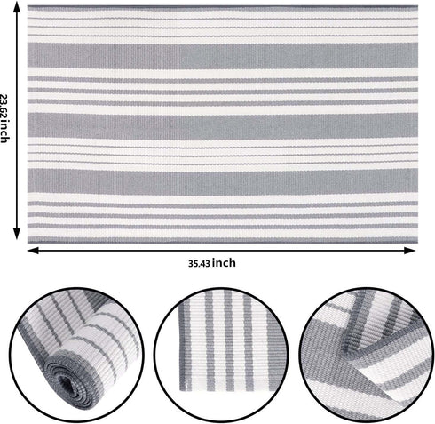 Grey and White Striped Doormat 24'' x 35'', Machine Washable Indoor Outdoor Rug for Front Porch