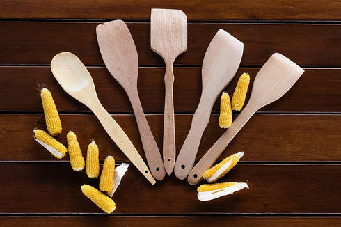 Nonstick Wooden Spoons for Cooking, 5 European Premium Spoons Set, 100% Healthy and Natural Wooden Utensils