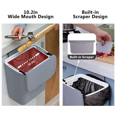 TOPROAD 2.4 Counter Kitchen Hanging Trash Can, Gallon Wall Mounted Waste Compost Bin, Small Garbage Can with Lid