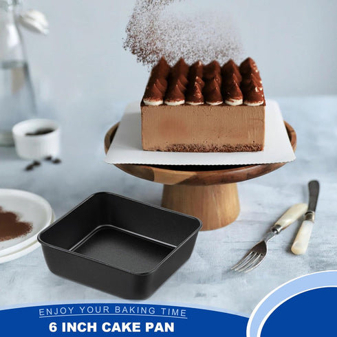 E-far 6 Inch Square Cake Pan, Nonstick Small Baking Pan with Stainless Steel Core for Brownies, Lasagna, Cakes, Easy