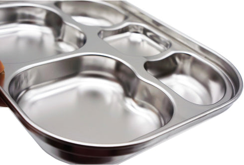 Korean Stainless Steel Divided Plates by KS&E, BPA Free, 5 Compartment Plate Silver, Set of 2